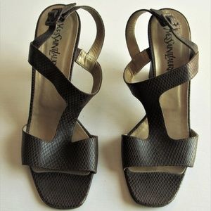 YVES SAINT LAURENT Snakeskin Leather T-Strap Heels